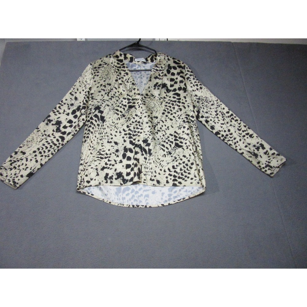 Aritzia Top Womens Small Beige Black Babaton Leopard Print Satin Preppy V-Neck